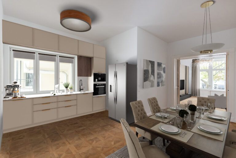 Bundesallee 114 WE 05 Esszimmer mit Blick ins Wohnzimmer möbliert